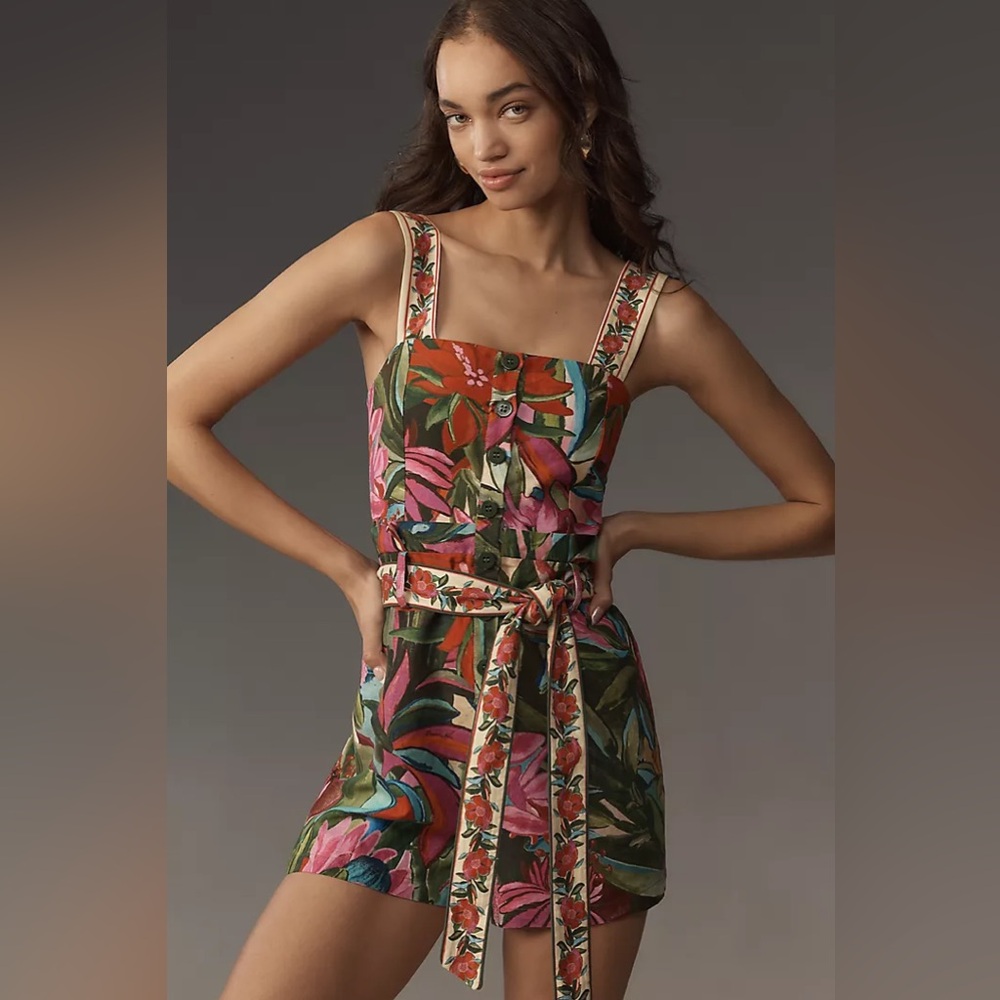 FARM Rio Green and Purple Tropical Jumpsuit